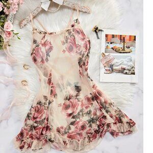 Floral Ruffle Peasant Romantic Classy Rose Boho Peasant Hipster Hippie Hip Dress